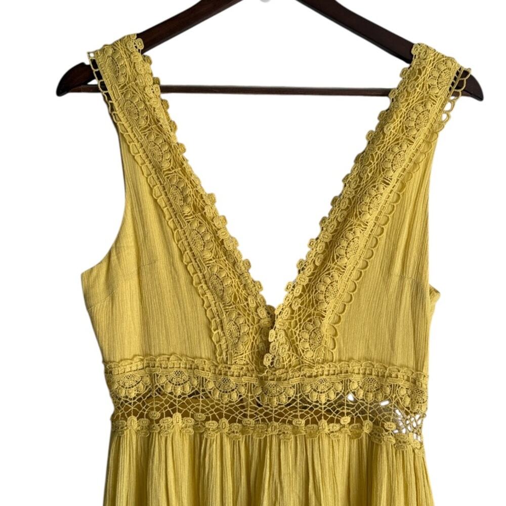 Forever21 Yellow Maxi Crochet Trim Dress Sz S - Picture 5 of 6